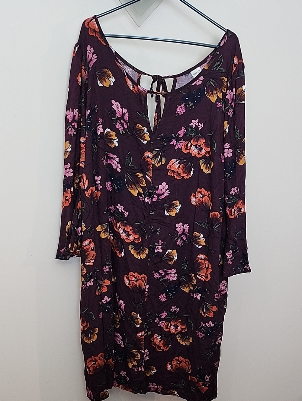 Terra & Sky Maroon Fall Floral Dress W Bell Sleeves